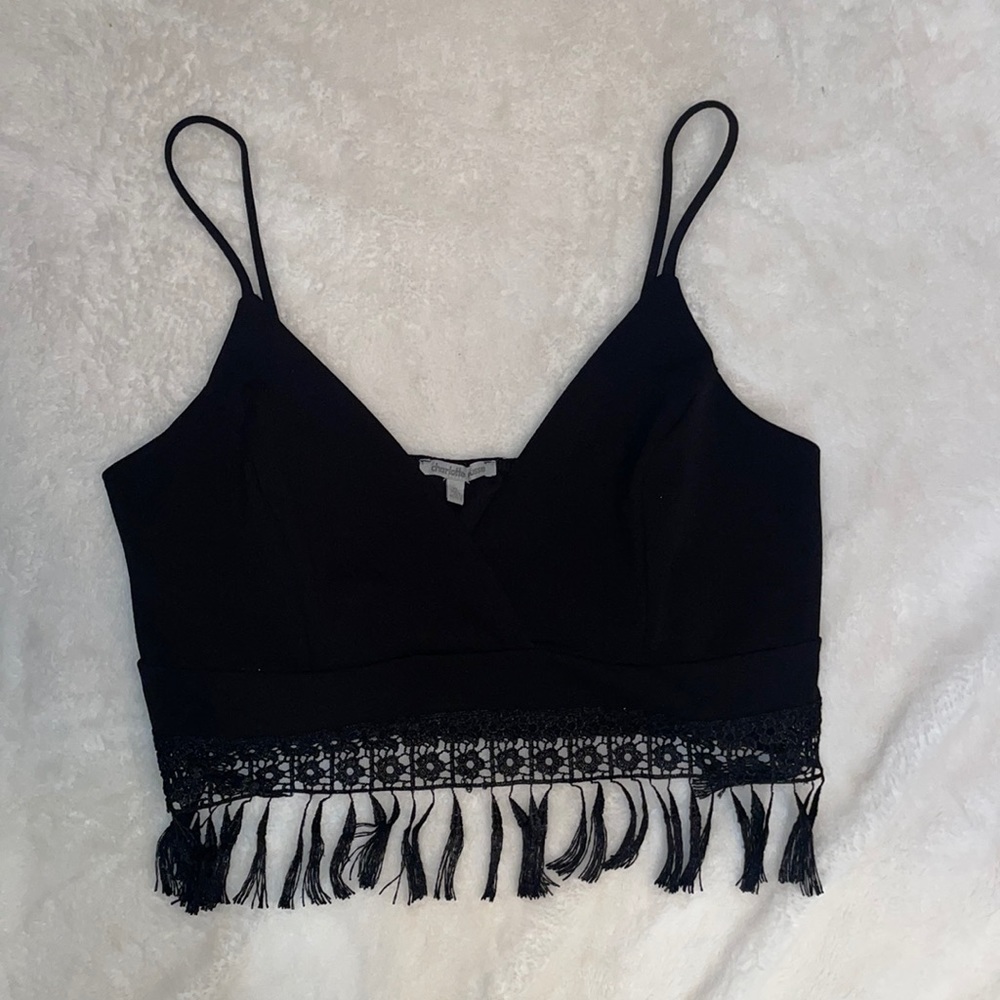 Black fringed crop top